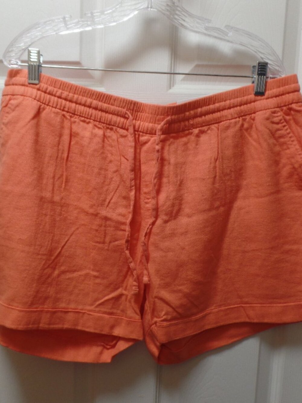 *NWT* Old Navy XL 16 18 BRIGHT CORAL PEACH Linen Elastic Drawstring Waist Shorts